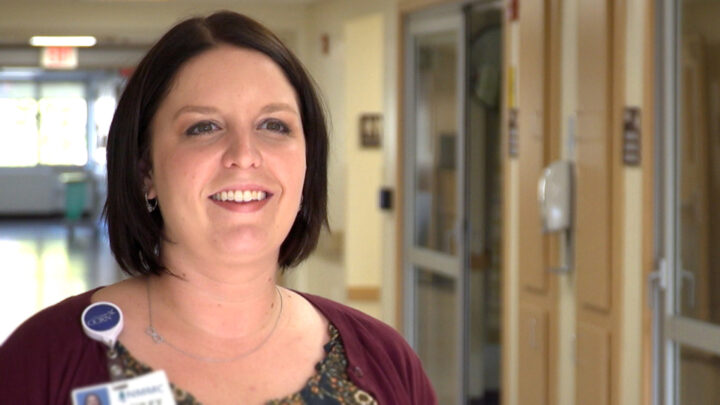 screenshot of an interview with Ashley Plourde, a multi-unit nurse manager and UMFK graduate
